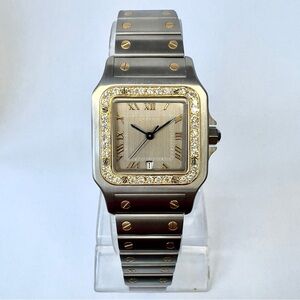 CARTIER SANTOS GALBEE 29mm Quartz 2 Tone 0.85TCW DIAMONDS Watch Bronze Dial
